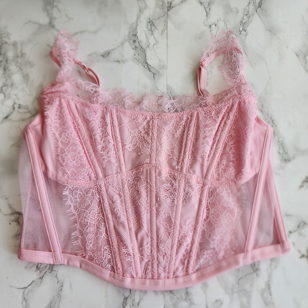 Victoria's Secret Lace Pink Corset Top and Bikini Panty | Thong Panty M - Picture 4 of 13
